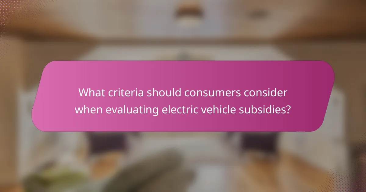 What criteria should consumers consider when evaluating electric vehicle subsidies?